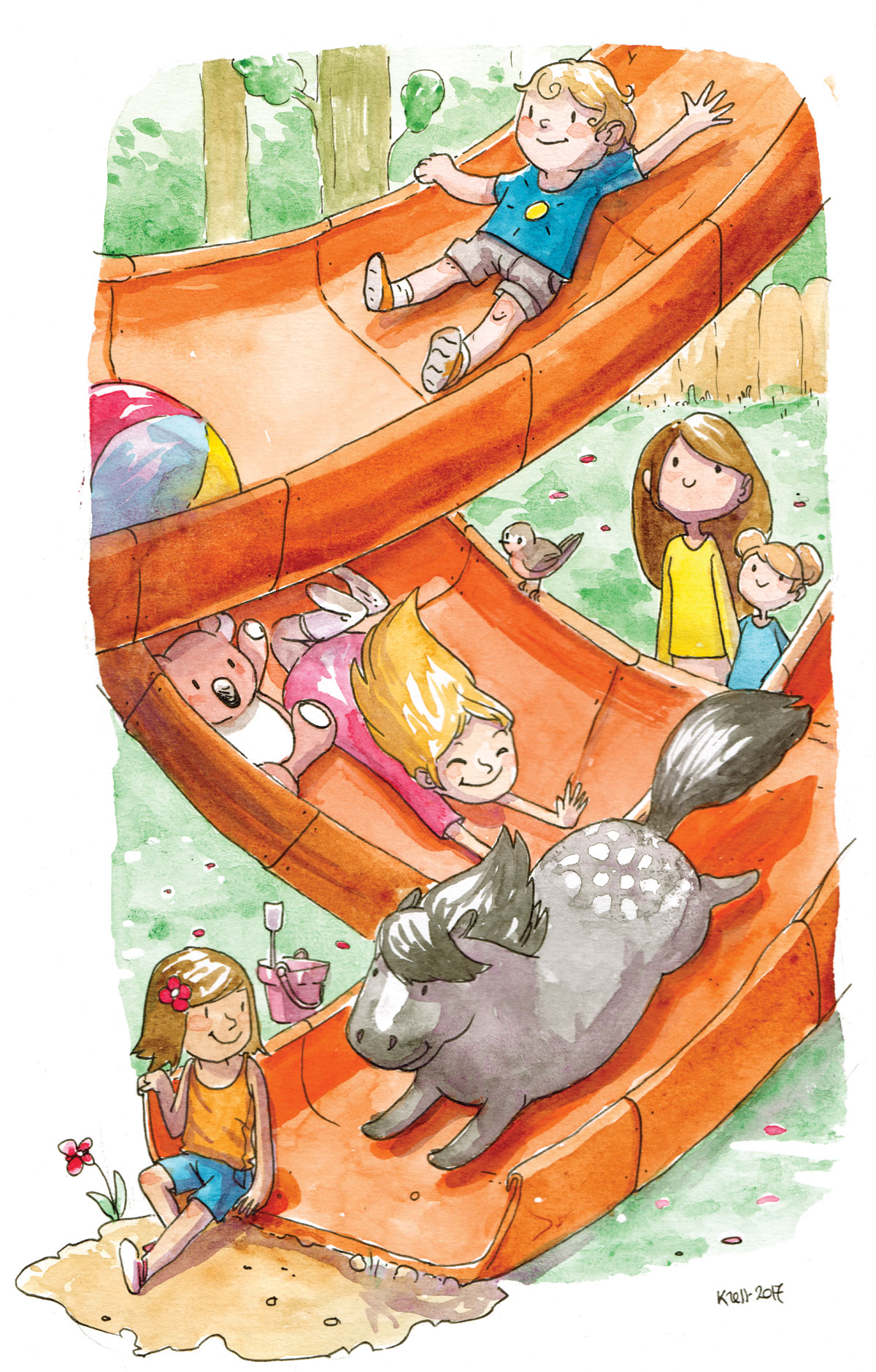 illustratrice montréal - aquarelle droits de l'enfant - droits aux loisirs