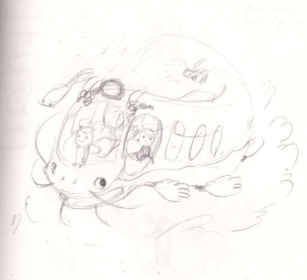 Catfish bus - Poisson-Chat Bus Ghibli Fanart Croquis preliminaire