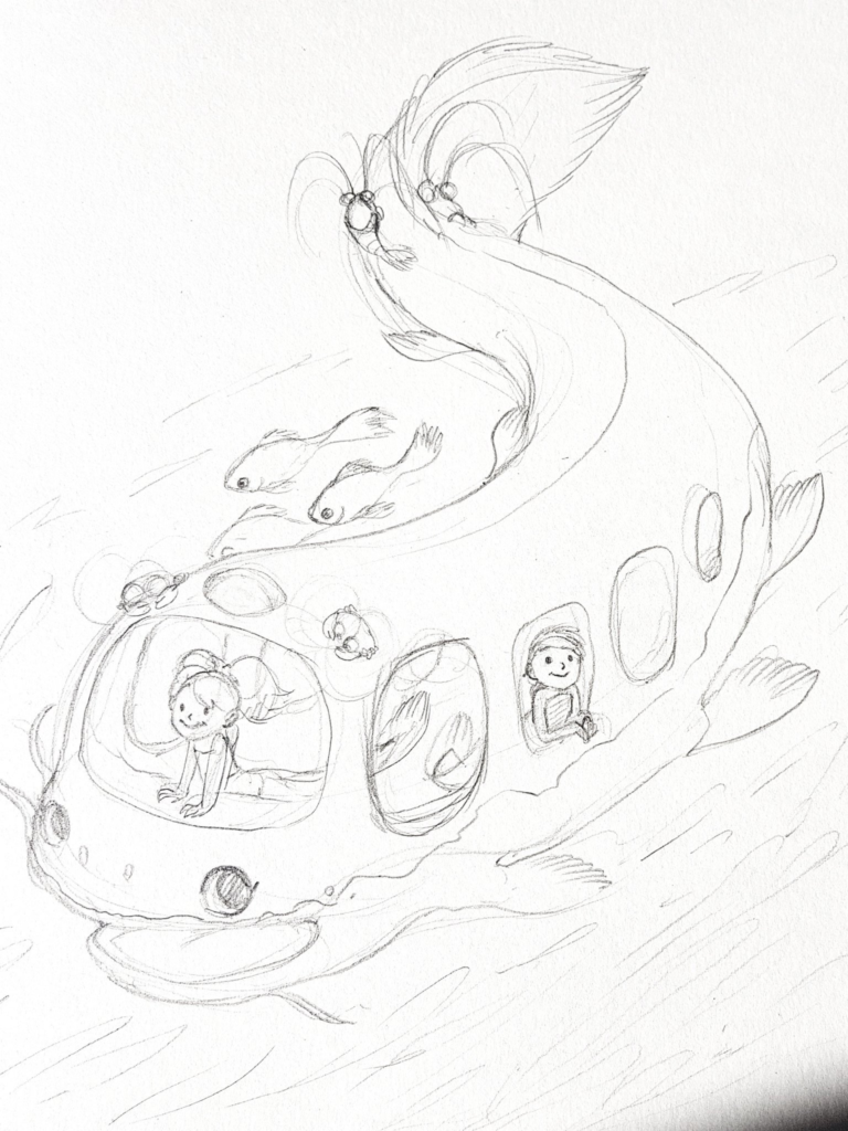 Catfish bus - Poisson-Chat Bus Ghibli Fanart Croquis final