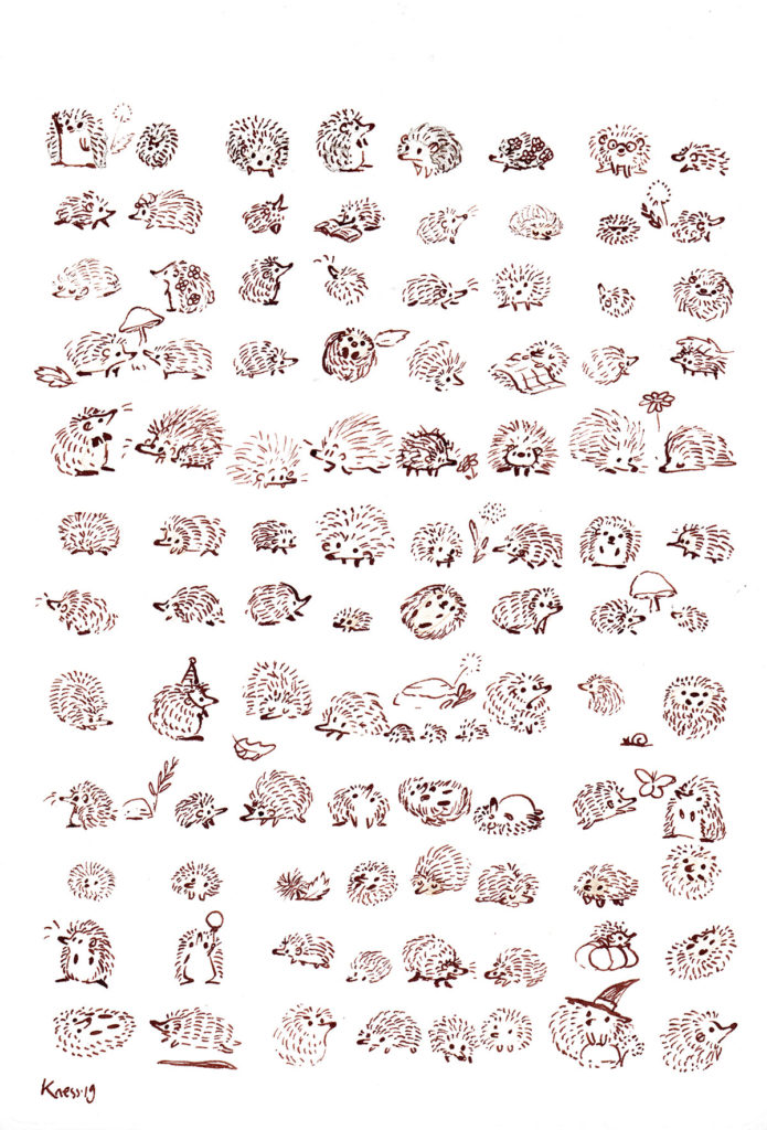 Hedgehogs illustration inked