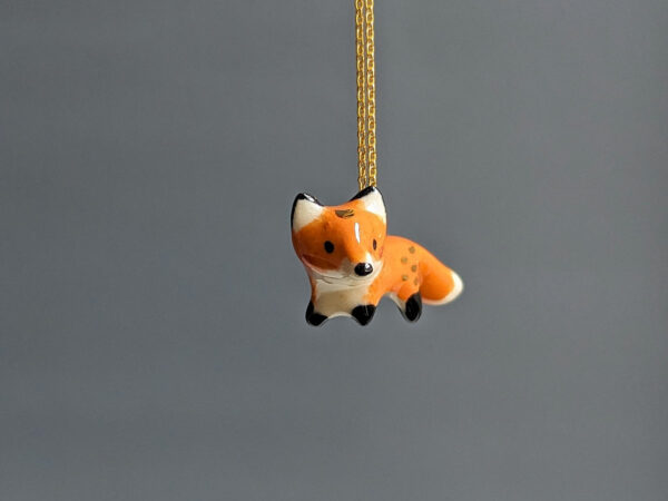 red fox pendant porcelain and gold