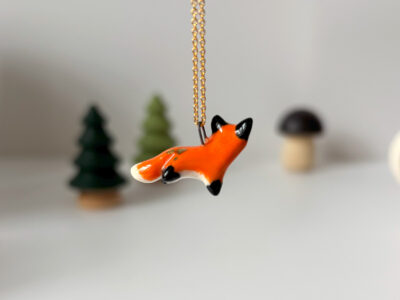 Pendentif Porcelaine - Renard Roux et Or – Image 3