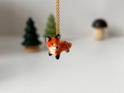 Pendentif Porcelaine - Renard Roux et Or – Image 2