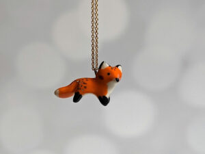 red fox pendant porcelain and gold