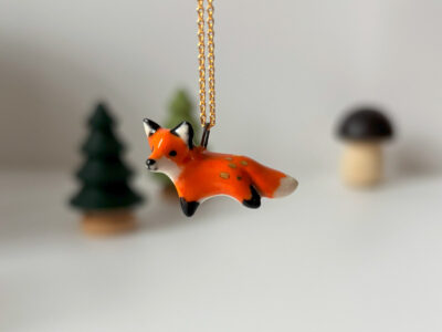 Pendentif Porcelaine - Renard Roux et Or – Image 5