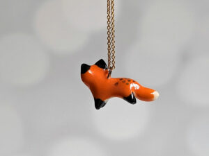 red fox pendant porcelain and gold