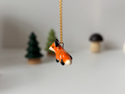 Pendentif Porcelaine - Renard Roux et Or – Image 6