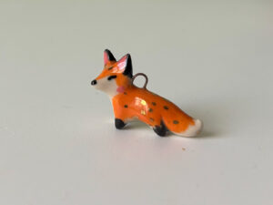 cute red fox pendant porcelain and gold