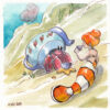 aquarelle sirene poisson clown