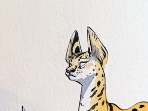 aquarelle enfant et serval