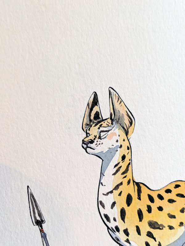 aquarelle enfant et serval