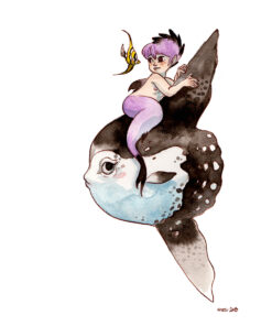 Aquarelle poisson lune et sirène