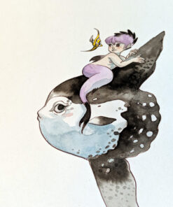 Aquarelle poisson lune et sirène