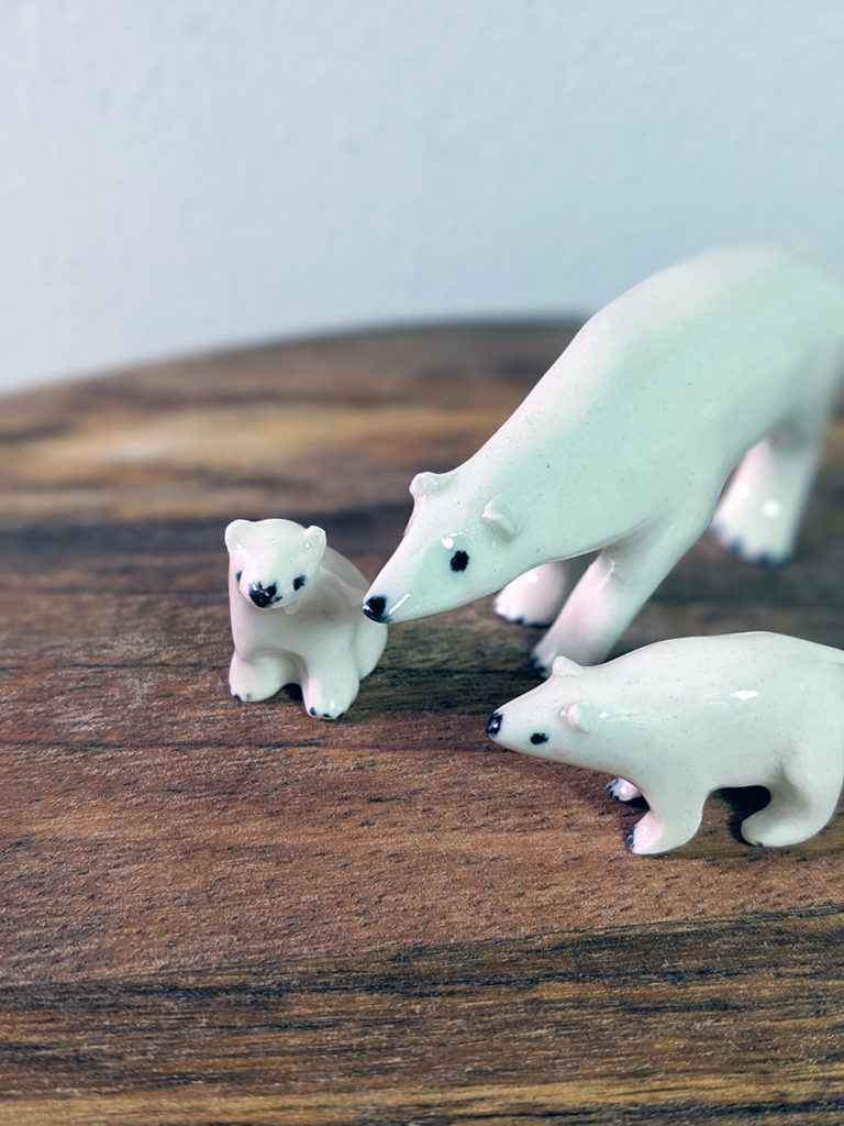 miniature ceramic animal  polar bear family