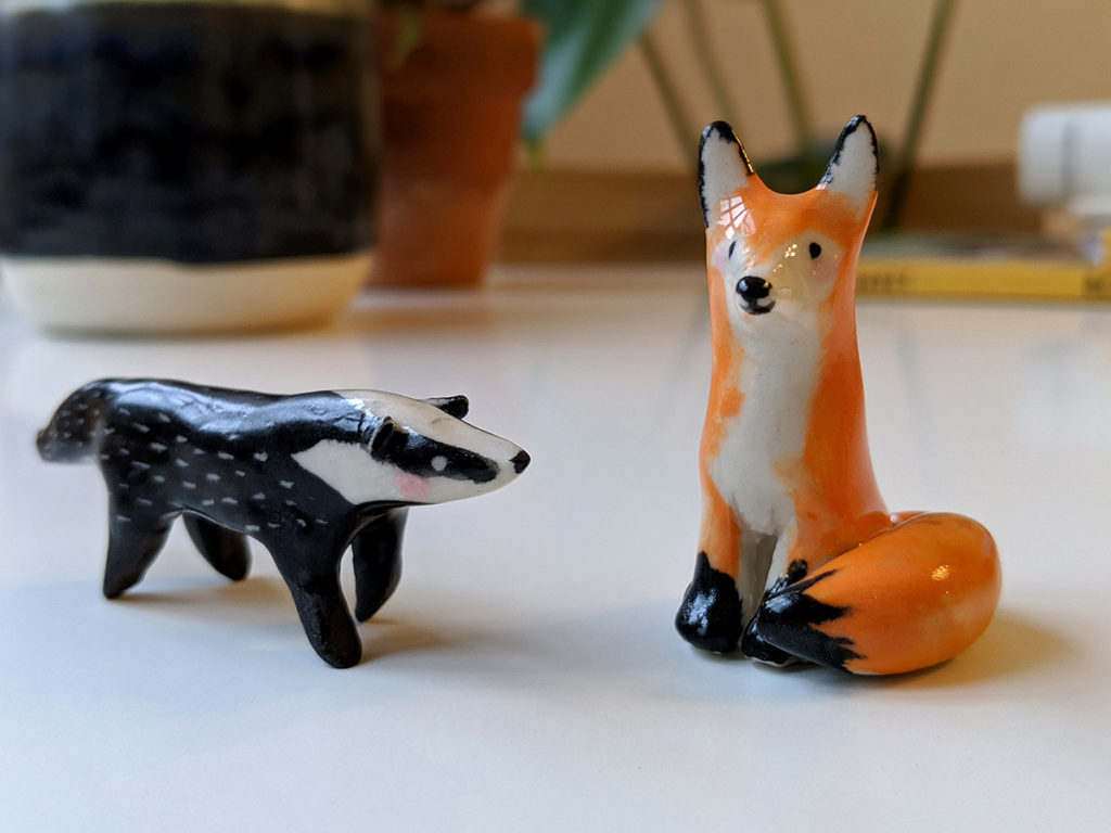 ceramic badger and fox friend