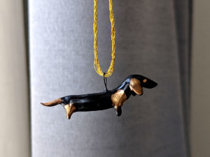 daschund ceramic gold pendent