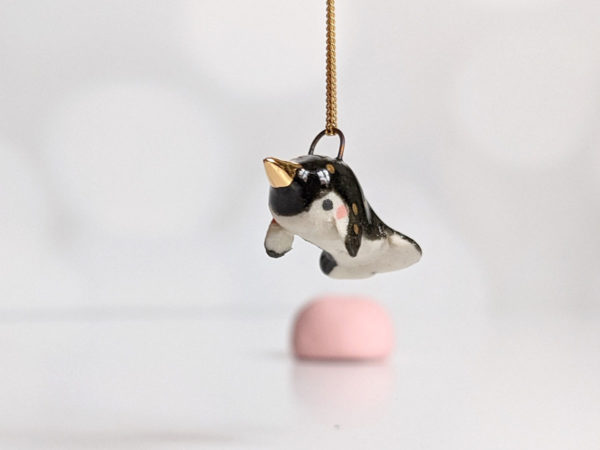 ceramic jewelry narwhal pendant dark gold