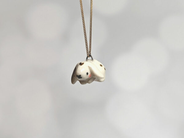 porcelain bunny pendant with chain and gold