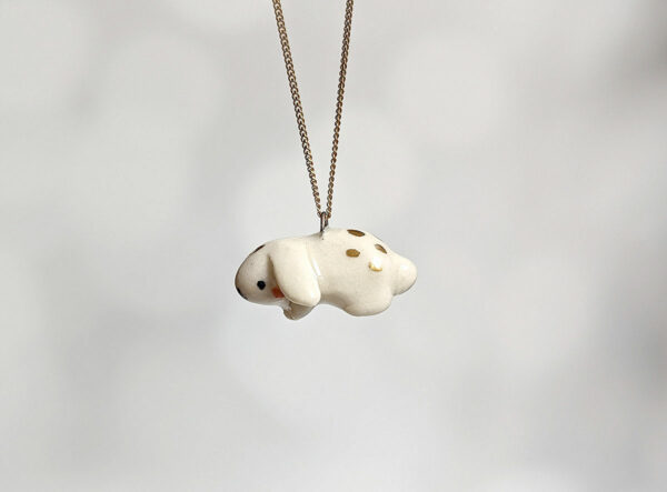 porcelain bunny pendant with chain and gold