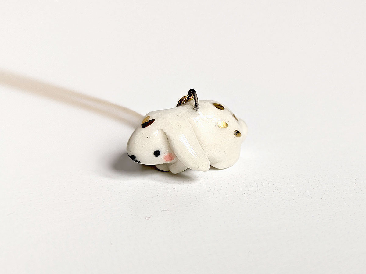 porcelain bunny pendant with chain and gold