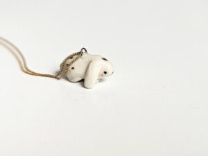 porcelain bunny pendant with chain and gold