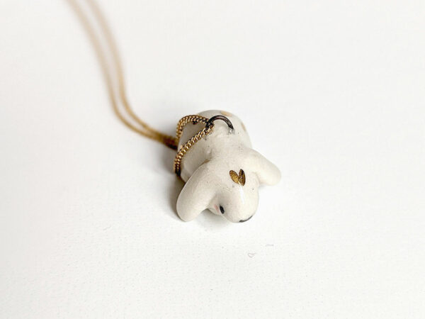 porcelain bunny pendant with chain and gold