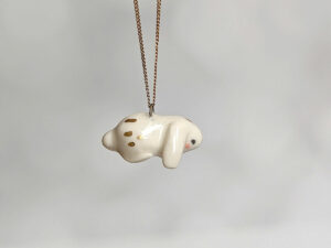 porcelain bunny pendant with chain and gold