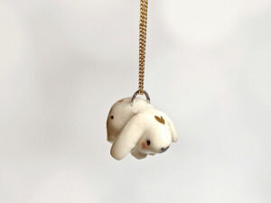 porcelain bunny pendant with chain and gold