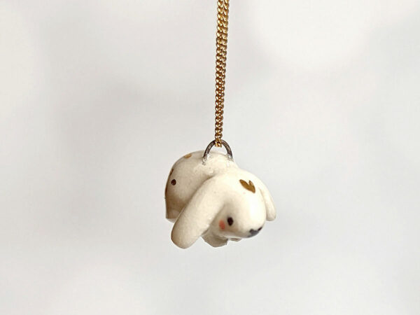 porcelain bunny pendant with chain and gold