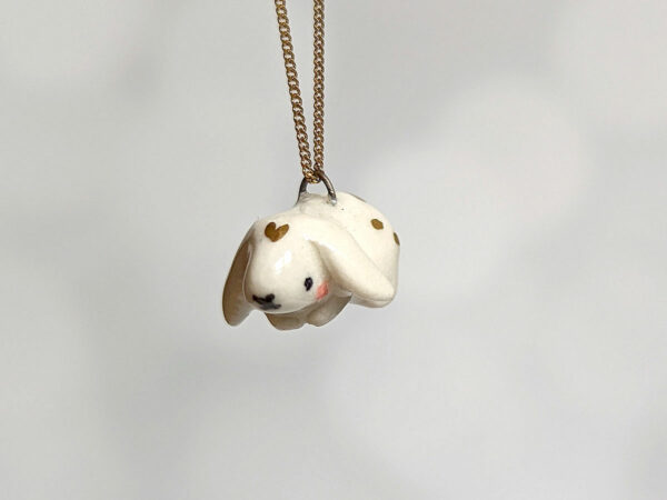 porcelain bunny pendant with chain and gold