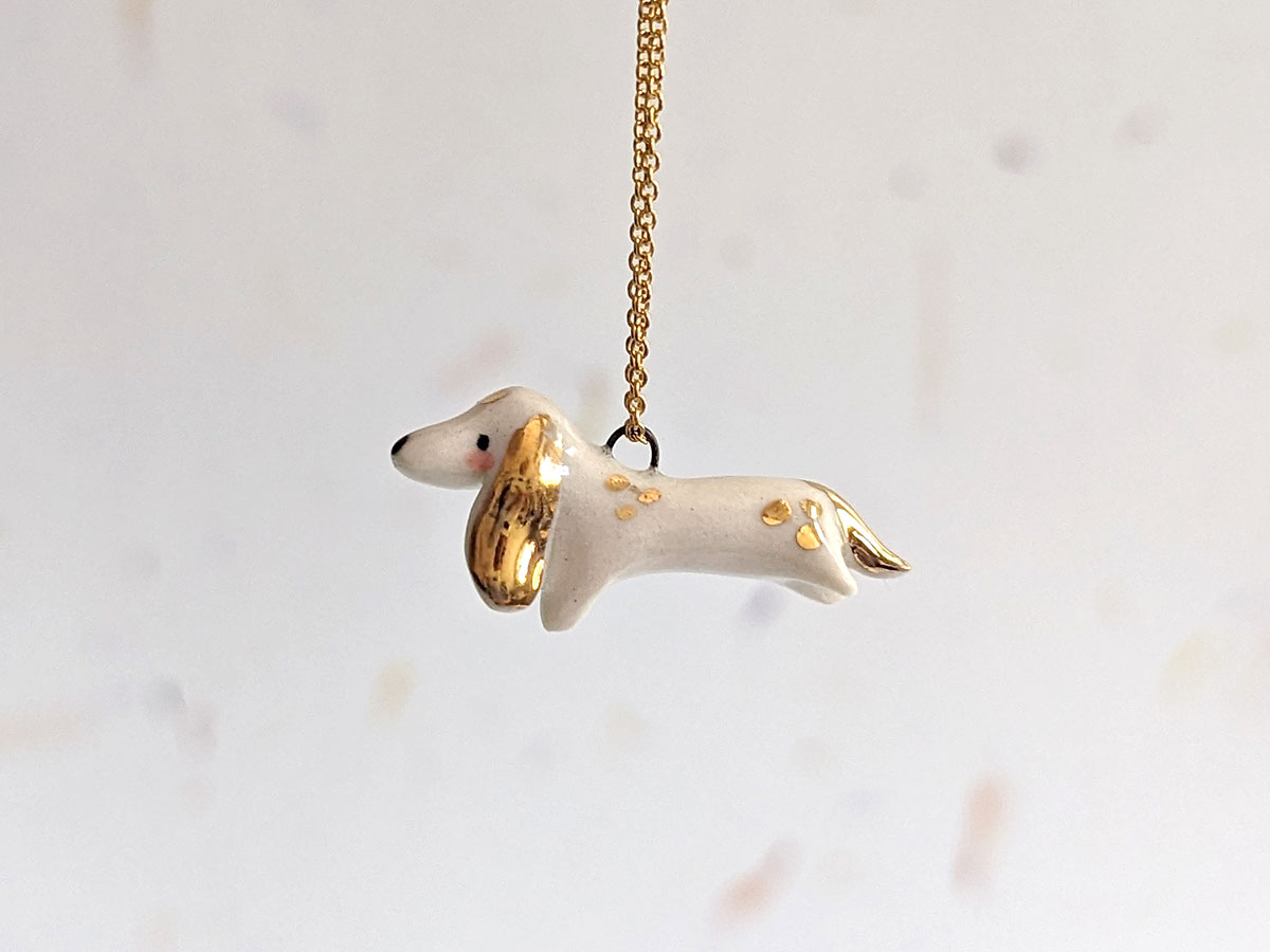 porcelain daschund pendant