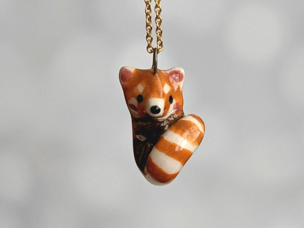porcelain pendant cute red panda handmade
