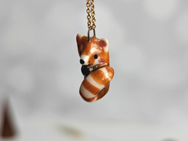 porcelain pendant cute red panda handmade