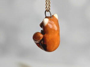 porcelain pendant cute red panda handmade