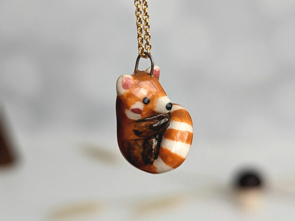 porcelain pendant cute red panda handmade