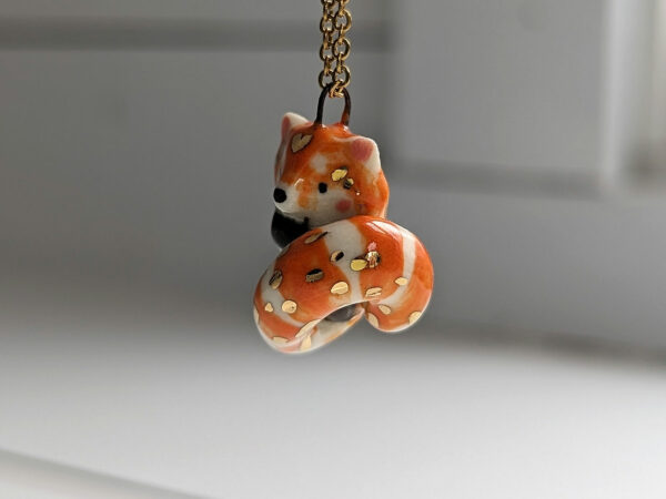 porcelain pendant cute red panda handmade