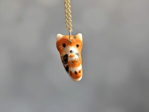 porcelain pendant cute red panda handmade