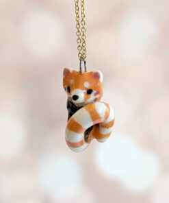 adorable red panda porcelain pendant