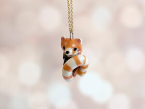 adorable red panda porcelain pendant