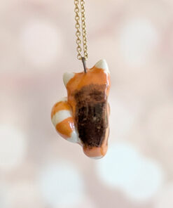 adorable red panda porcelain pendant