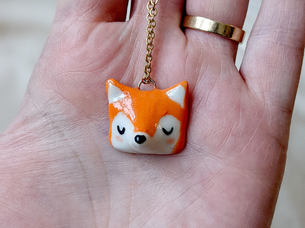 fox portrait ceramic pendant 
