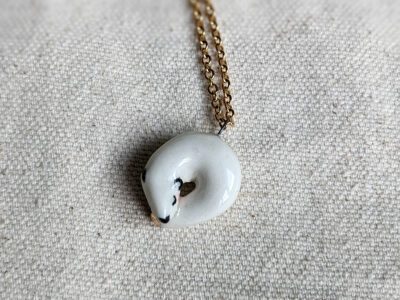 Winter stoat ceramics and gold pendant - Image 7