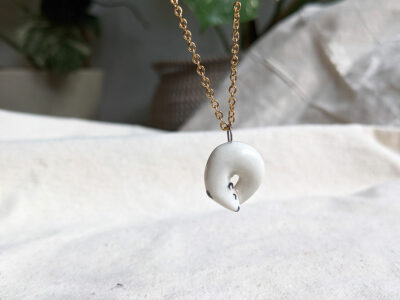 Winter stoat ceramics and gold pendant - Image 5