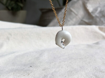 Winter stoat ceramics and gold pendant - Image 4