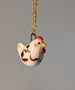 white hen porcelain pendant with gold
