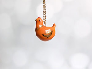 red hen chicken pendant porcelain