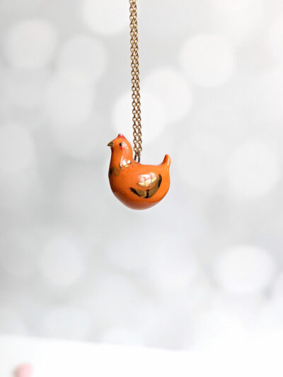 red hen chicken pendant porcelain