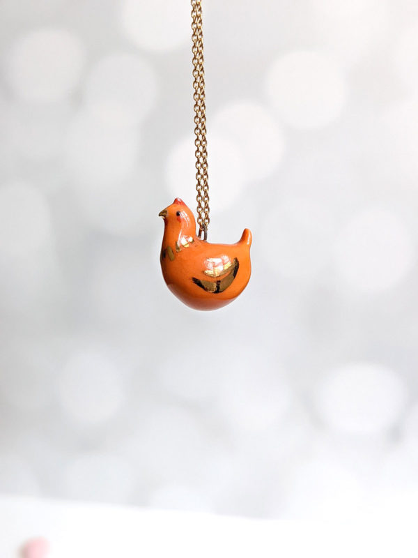 red hen chicken pendant porcelain