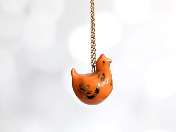 red hen chicken pendant porcelain