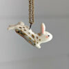 cute bunny porcelain pendant in gold and white